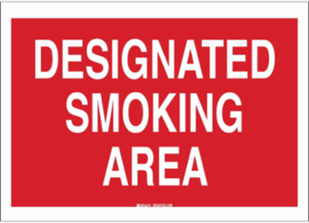 Designated Smoking Area Sign, 10" H x 14" W x 0.1" D, Fiberglass