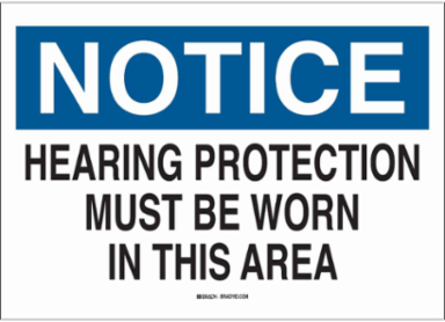 NOTICE Hearing Protection Must Be Worn In This Area Sign, 10" H x 14" W x 0.1" D, Fiberglass
