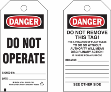 DANGER Tag - 5.75 Inch H x 3 Inch W, Paper, Write-On, Pack of 100