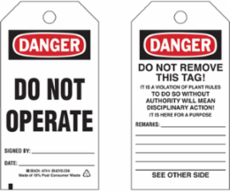 DANGER Tag - 5.75 Inch H x 3 Inch W, Paper, Write-On, Pack of 100