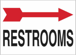 Restrooms Right Arrow Sign, 10" H x 14" W x 0.06" D, Polystyrene