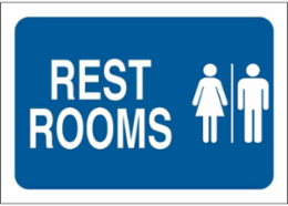 Restrooms Sign, 7" H x 10" W x 0.035" D, Aluminum