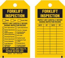 Inspection / Material Control Tags: FORKLIFT INSPECTION: …, Polyester, Pack of 10 Tags