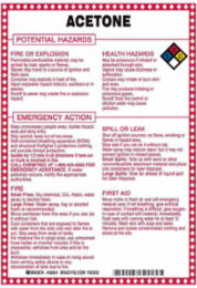 Acetone Potential Hazards Sign, 10 Inch H x 7 Inch W, Fiberglass, Chemical-Resistant