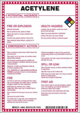 Acetylene Hazard Sign 10 Inch H x 7 Inch W, Chemical & Abrasion Resistant