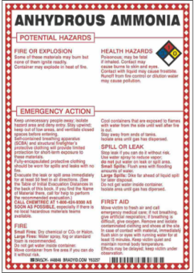 Anhydrous Ammonia Hazard Sign 10 Inch H x 7 Inch W, Fiberglass, Chemical Resistant