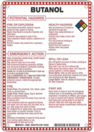 Butanol Potential Hazards Sign, 10 Inch H x 7 Inch W, Black/Blue/Red/Yellow on White