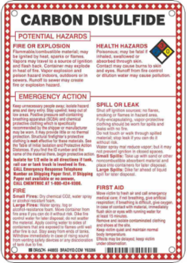 Carbon Disulfide Potential Hazards Sign, 10" H x 7" W x 0.1" D, Black/Blue/Red/Yellow on White