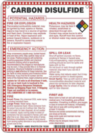 Carbon Disulfide Potential Hazards Sign, 10" H x 7" W x 0.1" D, Black/Blue/Red/Yellow on White