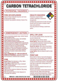Carbon Tetrachloride Potential Hazards Sign, 10" H x 7" W x 0.1" D, Black/Blue/Red/Yellow on White