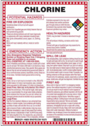 Chlorine Potential Hazards Sign, 10" H x 7" W x 0.1" D, Black/Blue/Red/Yellow on White