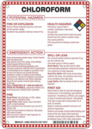 Chloroform Potential Hazards Sign, 10" H x 7" W x 0.1" D, Black/Blue/Red/Yellow on White