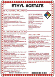 Ethyl Acetate Potential Hazards Sign, 10" H x 7" W x 0.1" D, Black/Blue/Red/Yellow on White