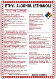 Ethyl Alcohol (Ethanol) Potential Hazards Sign, 10" H x 7" W x 0.1" D, Black/Blue/Red/Yellow on White