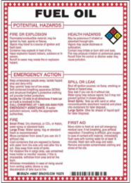 Fuel Oil Potential Hazards Sign, 10" H x 7" W x 0.1" D, Black/Blue/Red/Yellow on White