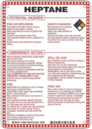Heptane Potential Hazards Sign, 10" H x 7" W x 0.1" D, Black/Blue/Red/Yellow on White