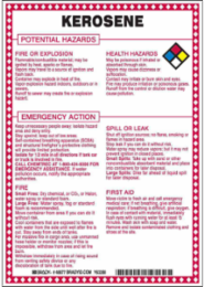Kerosene Potential Hazards Sign, 10" H x 7" W x 0.1" D, Black/Blue/Red/Yellow on White