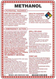 Methanol Potential Hazards Sign, 10" H x 7" W x 0.1" D, Black/Blue/Red/Yellow on White