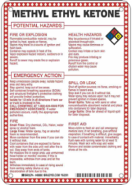 Methyl Ethyl Ketone Potential Hazards Sign, 10" H x 7" W x 0.1" D, Black/Blue/Red/Yellow on White