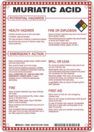 Muriatic Acid Potential Hazards Sign, 10" H x 7" W x 0.1" D, Black/Blue/Red/Yellow on White
