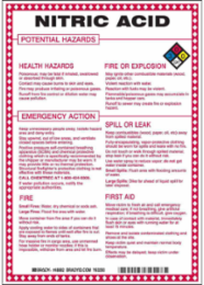 Nitric Acid Potential Hazards Sign, 10" H x 7" W x 0.1" D, Black/Blue/Red/Yellow on White