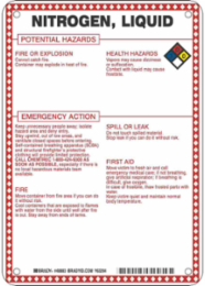 Nitrogen, Liquid Potential Hazards Sign, 10" H x 7" W x 0.1" D, Black/Blue/Red/Yellow on White