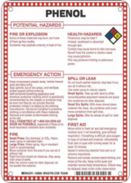 Phenol Potential Hazards Sign, 10" H x 7" W x 0.1" D, Black/Blue/Red/Yellow on White