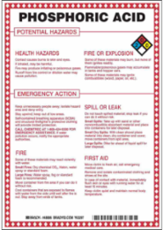 Phosphoric Acid Potential Hazards Sign, 10" H x 7" W x 0.1" D, Black/Blue/Red/Yellow on White