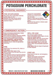 Potassium Perchlorate Potential Hazards Sign, 10" H x 7" W x 0.1" D, Black/Blue/Red/Yellow on White