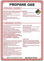 Propane Gas Potential Hazards Sign, 10" H x 7" W x 0.1" D, Black/Blue/Red/Yellow on White