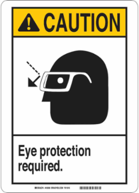 CAUTION Eye Protection Required Sign, 14 Inch H x 10 Inch W, Aluminum