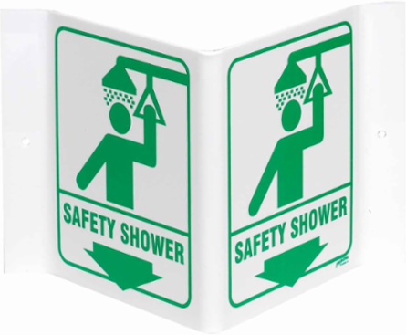 V Safety Shower Sign, 12" H x 18" W x 0.055" D, Polyethylene
