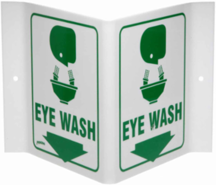 V Eye Wash Sign, 12" H x 18" W x 0.055" D, Polyethylene