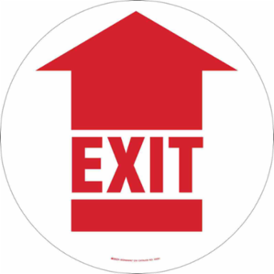Anti-Skid Floor Sign 17 Inch Diameter Red on White, Laminated Vinyl, Exit
