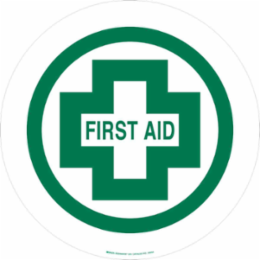Anti-Skid Floor Sign, 17 Inch Diameter, Green on White, First Aid, Vinyl