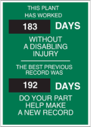 Safety Scoreboard, This Plant Has Worked 183 Days Without A Disabling Injury, The Best Previous Record Was 192 Days…