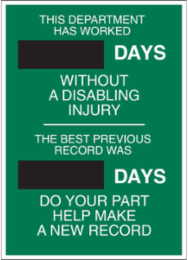 Safety Scoreboard, This Department Has Worked __Days Without A Disabling Injury, The Best Previous Record Was __Days…