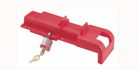 Polypropylene Butterfly Valve Lockout Device, 2.75 Inch Height, 4 Inch Width, Red