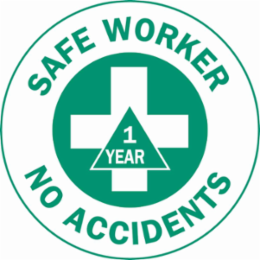 SAFE WORKER NO ACCIDENTS/1 YEAR Hard Hat Labels, 2" Dia, Card of 4 Labels, Green on White