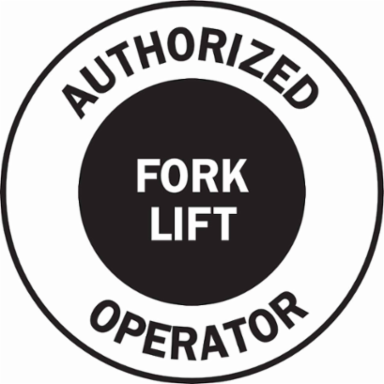 AUTHORIZED OPERATOR FORK LIFT Hard Hat Labels, 2" Dia, Card of 4 Labels, Black on White