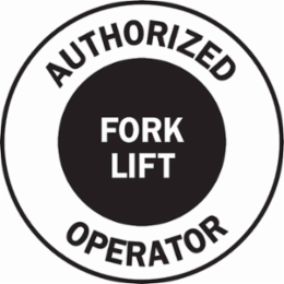 AUTHORIZED OPERATOR FORK LIFT Hard Hat Labels, 2" Dia, Card of 4 Labels, Black on White