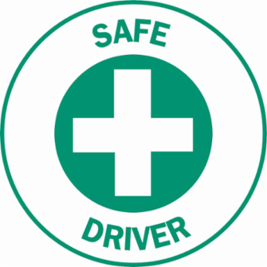 SAFE DRIVER Hard Hat Labels, 2" Dia, Card of 4 Labels, Green on White