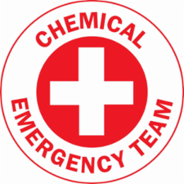 CHEMICAL EMERGENCY TEAM Hard Hat Labels, 2" Dia, Card of 4 Labels, Red on White