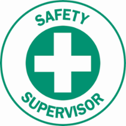 SAFETY SUPERVISOR Hard Hat Labels, 2" Dia, Card of 4 Labels, Green on White