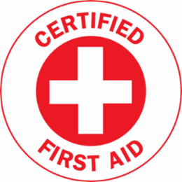 CERTIFIED FIRST AID Hard Hat Labels, 2" Dia, Card of 4 Labels, Red on White