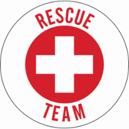 RESCUE TEAM Hard Hat Labels, 2" Dia, Card of 4 Labels, Red on White