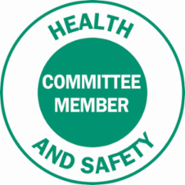 HEALTH AND SAFETY/COMMITTEE MEMBER Hard Hat Labels, 2" Dia, Card of 4 Labels, Green on White