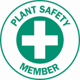 PLANT SAFETY MEMBER Hard Hat Labels, 2" Dia, Card of 4 Labels, Green on White