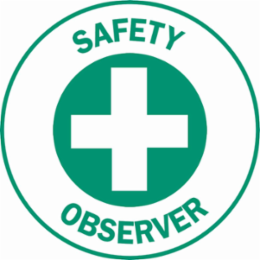 SAFETY OBSERVER Hard Hat Labels, 2" Dia, Card of 4 Labels, Green on White