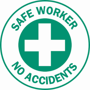 SAFE WORKER NO ACCIDENTS Hard Hat Labels, 2" Dia, Card of 4 Labels, Green on White